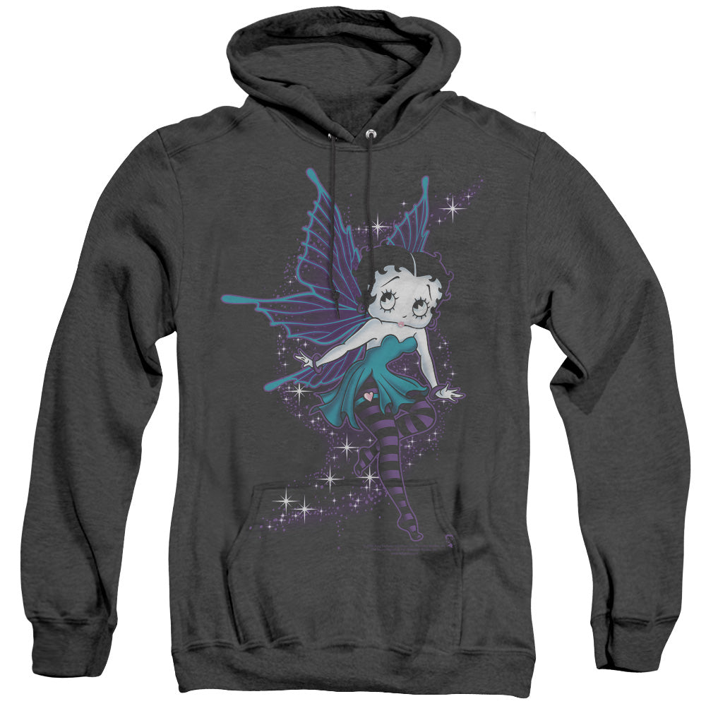 AN OFFCIALLY LICENSED BETTY BOOP SPARKLE FAIRY ADULT UNISEX HEATHER PULLOVER HOODIE BLACK