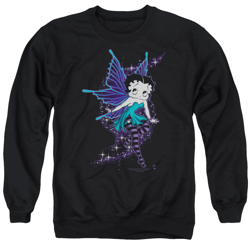 AN OFFCIALLY LICENSED BETTY BOOP SPARKLE FAIRY ADULT UNISEX CREWNECK SWEATSHIRT BLACK