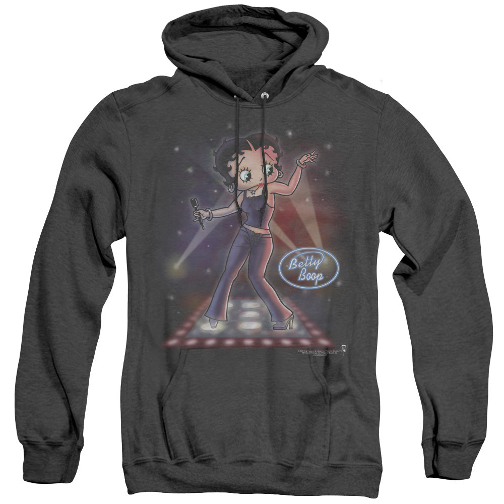AN OFFCIALLY LICENSED BETTY BOOP POP STAR ADULT UNISEX HEATHER PULLOVER HOODIE BLACK