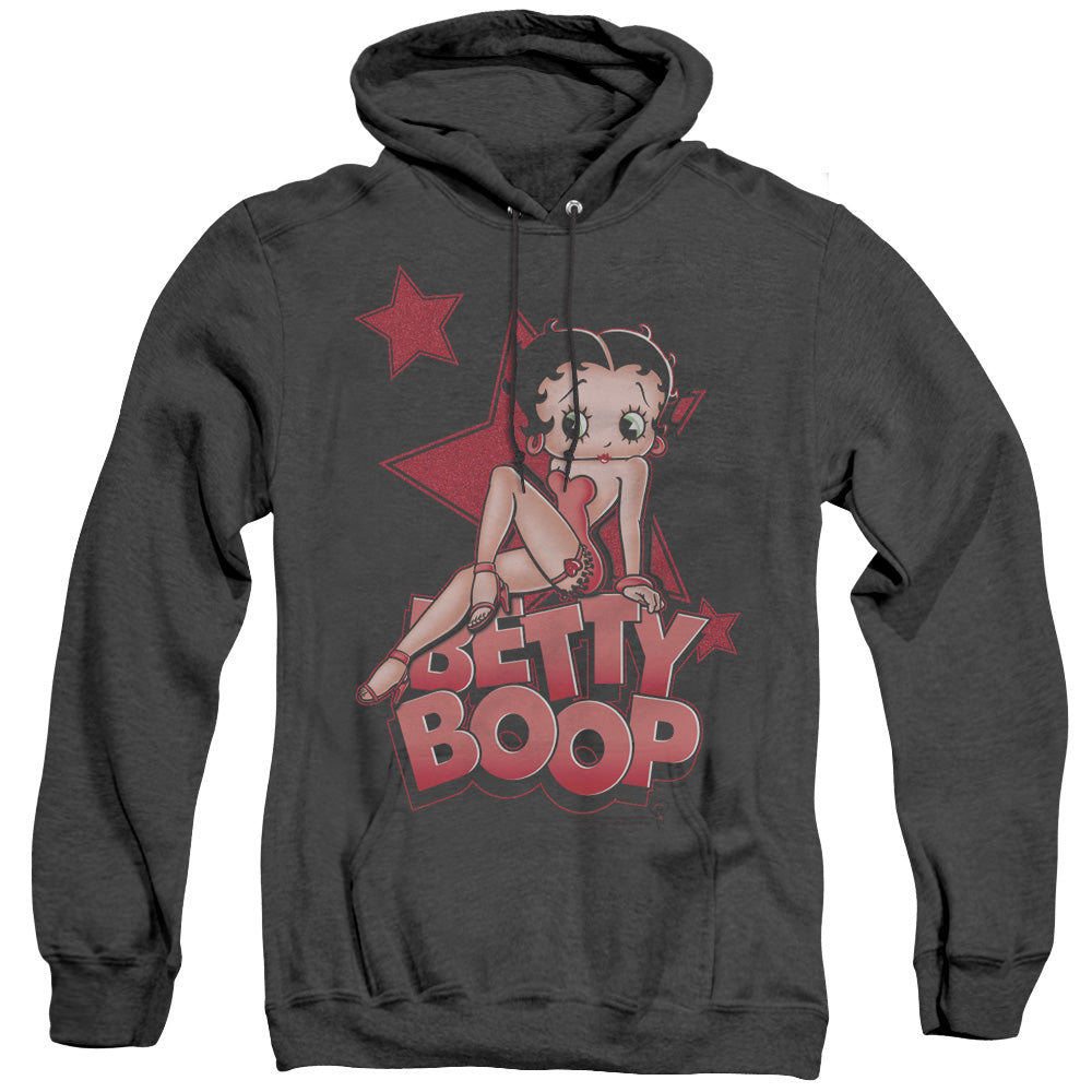 AN OFFCIALLY LICENSED BETTY BOOP SEXY STAR ADULT UNISEX HEATHER PULLOVER HOODIE BLACK