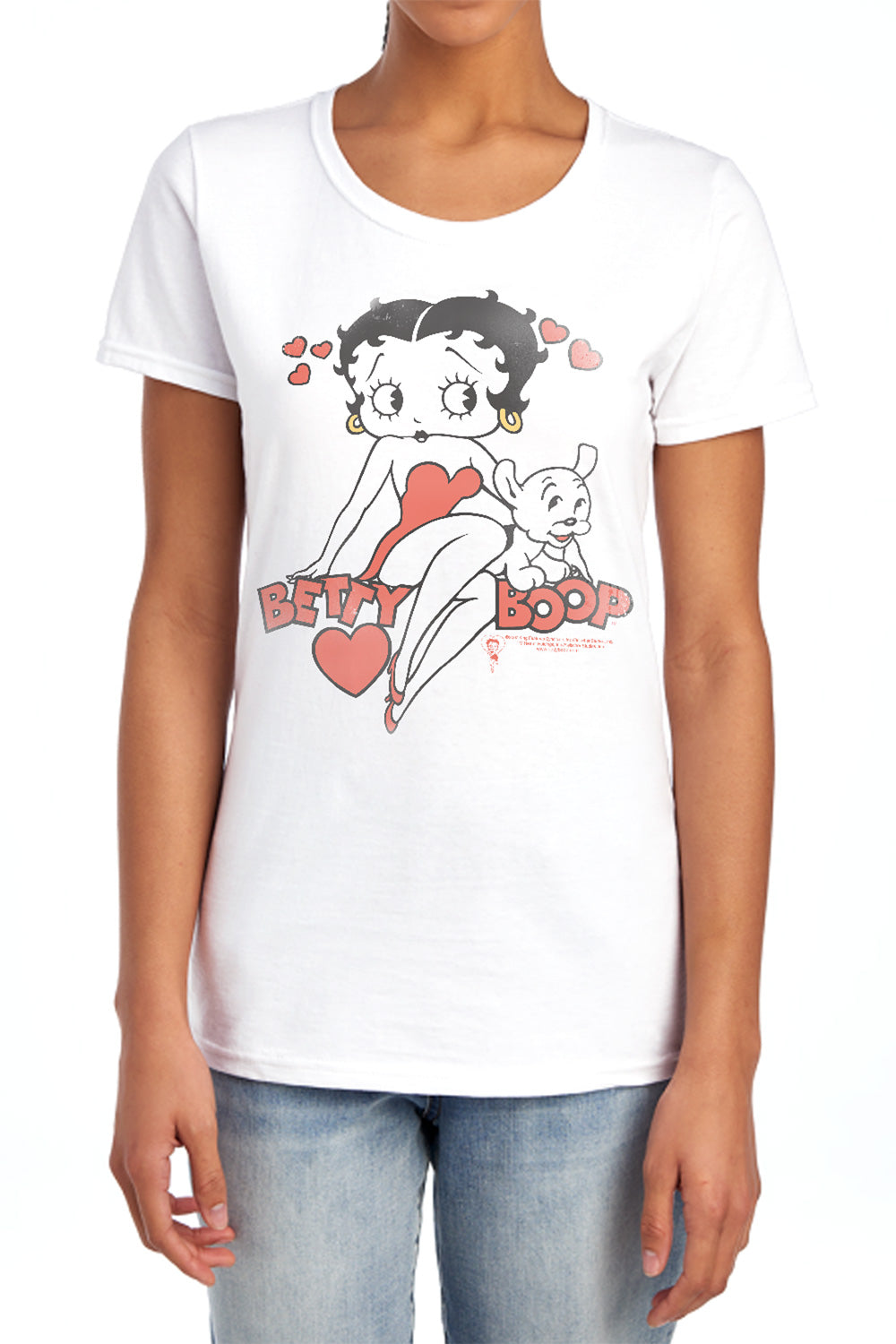 AN OFFCIALLY LICENSED BETTY BOOP CLASSIC WITH PUP WOMEN'S REGULAR FIT T-SHIRT WHITE