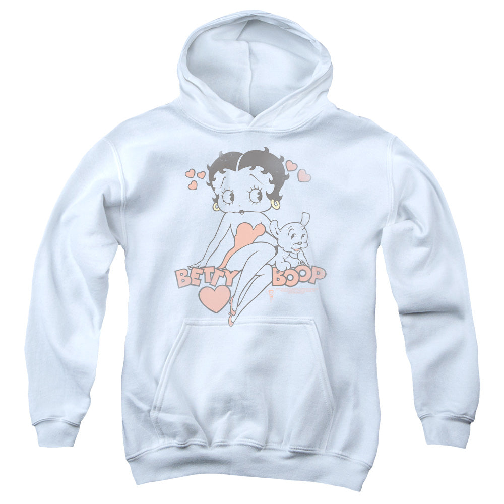AN OFFCIALLY LICENSED BETTY BOOP CLASSIC WITH PUP YOUTH HOODIE WHITE