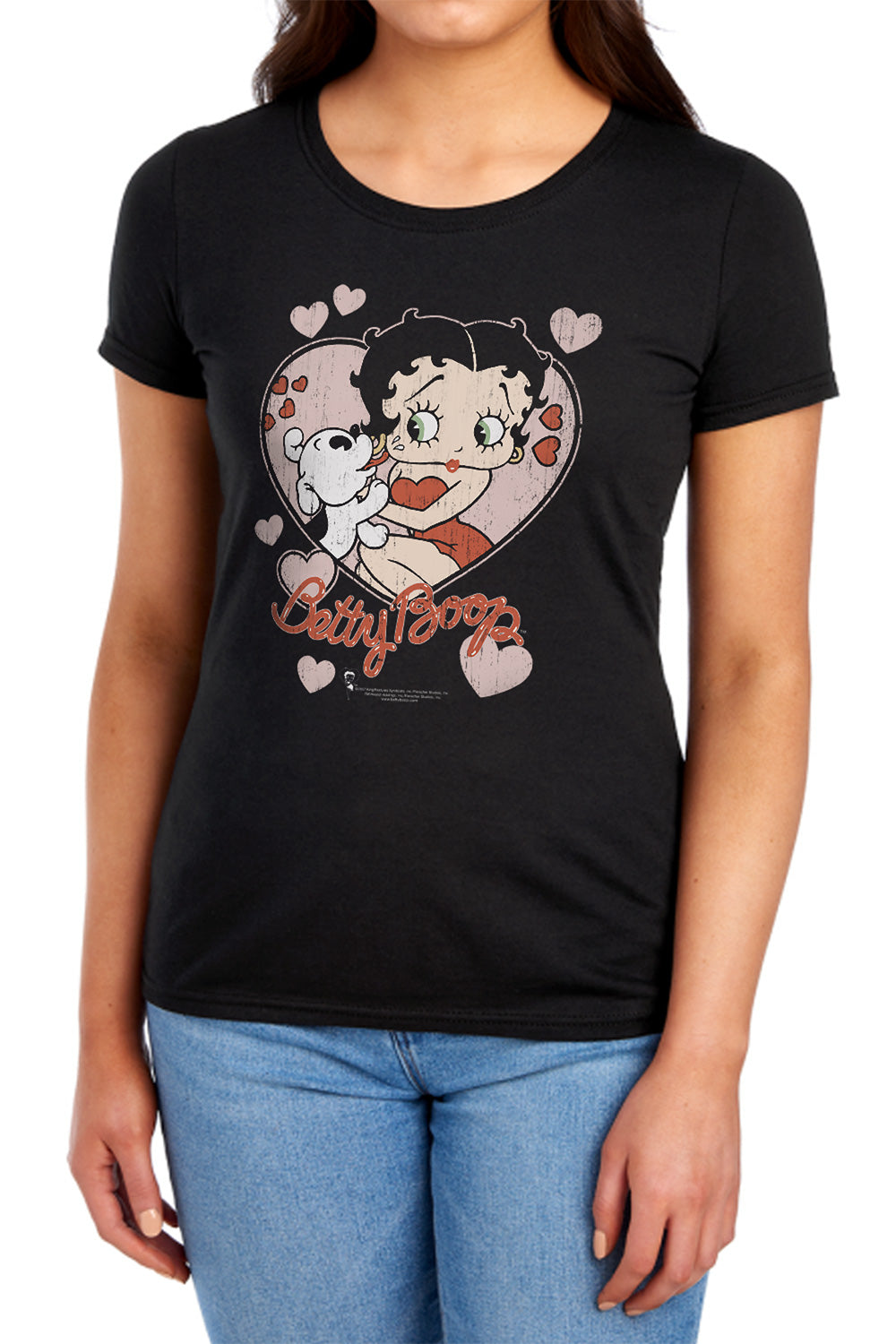 AN OFFCIALLY LICENSED BETTY BOOP CLASSIC KISS WOMEN'S REGULAR FIT T-SHIRT BLACK