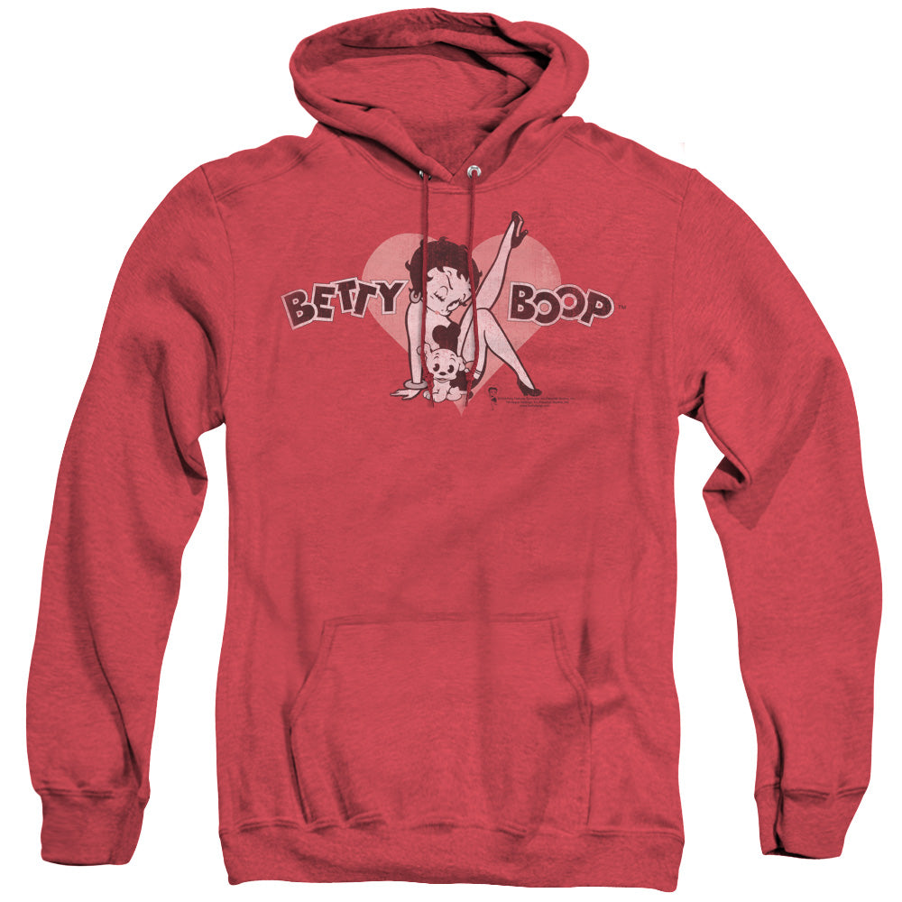 AN OFFCIALLY LICENSED BETTY BOOP VINTAGE CUTIE PUP ADULT UNISEX HEATHER PULLOVER HOODIE RED