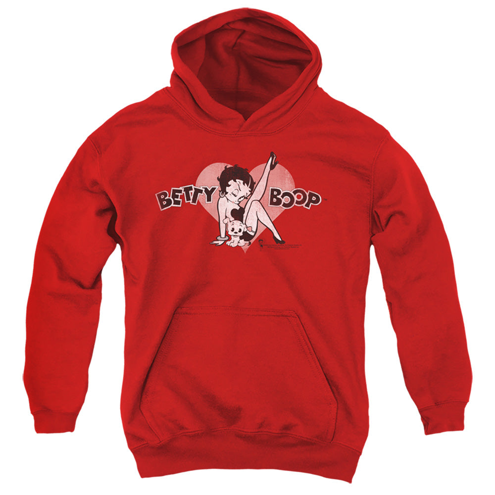 AN OFFCIALLY LICENSED BETTY BOOP VINTAGE CUTIE PUP YOUTH HOODIE RED