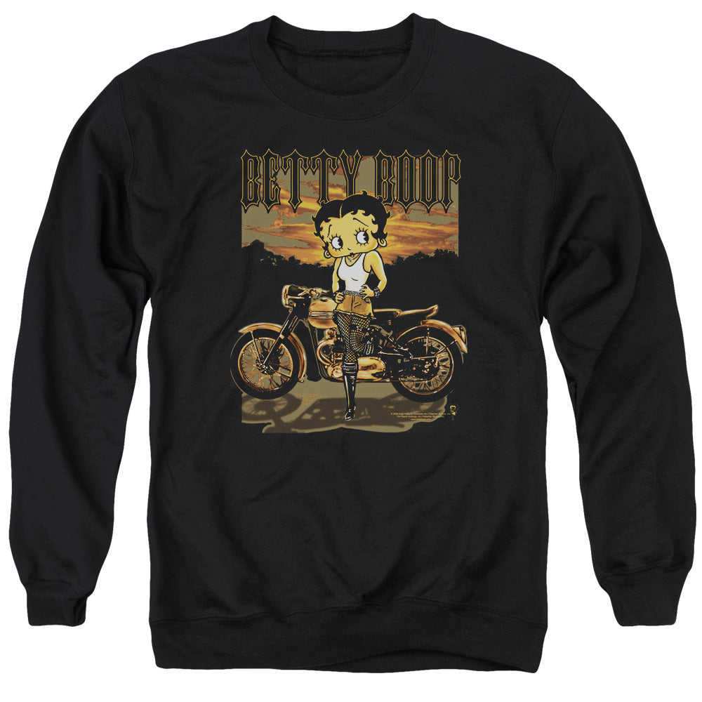 AN OFFCIALLY LICENSED BETTY BOOP REBEL RIDER ADULT UNISEX CREWNECK SWEATSHIRT BLACK