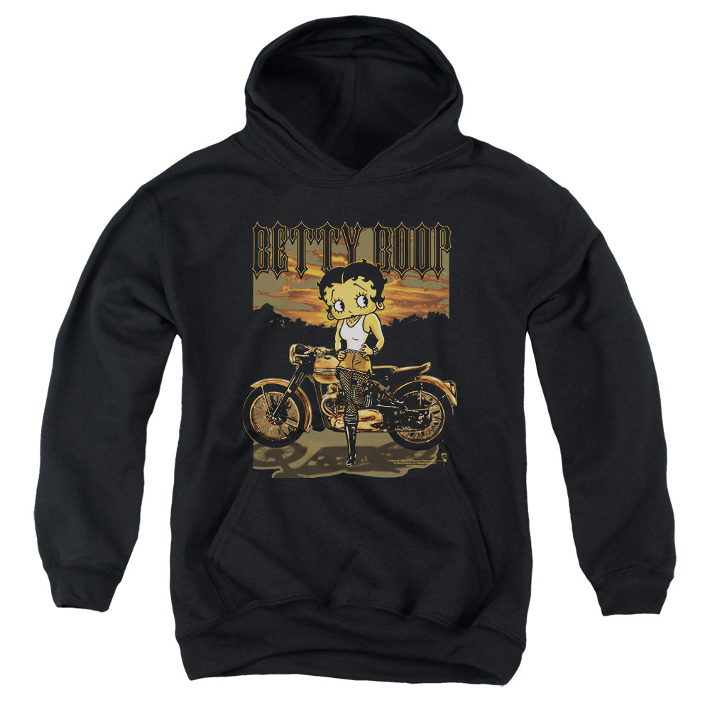 AN OFFCIALLY LICENSED BETTY BOOP REBEL RIDER YOUTH HOODIE BLACK