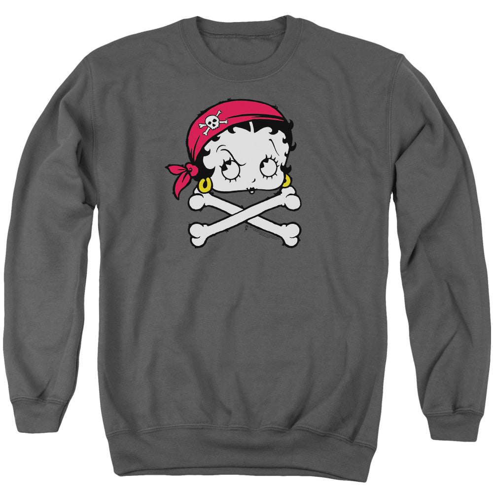 AN OFFCIALLY LICENSED BETTY BOOP PIRATE ADULT UNISEX CREWNECK SWEATSHIRT CHARCOAL