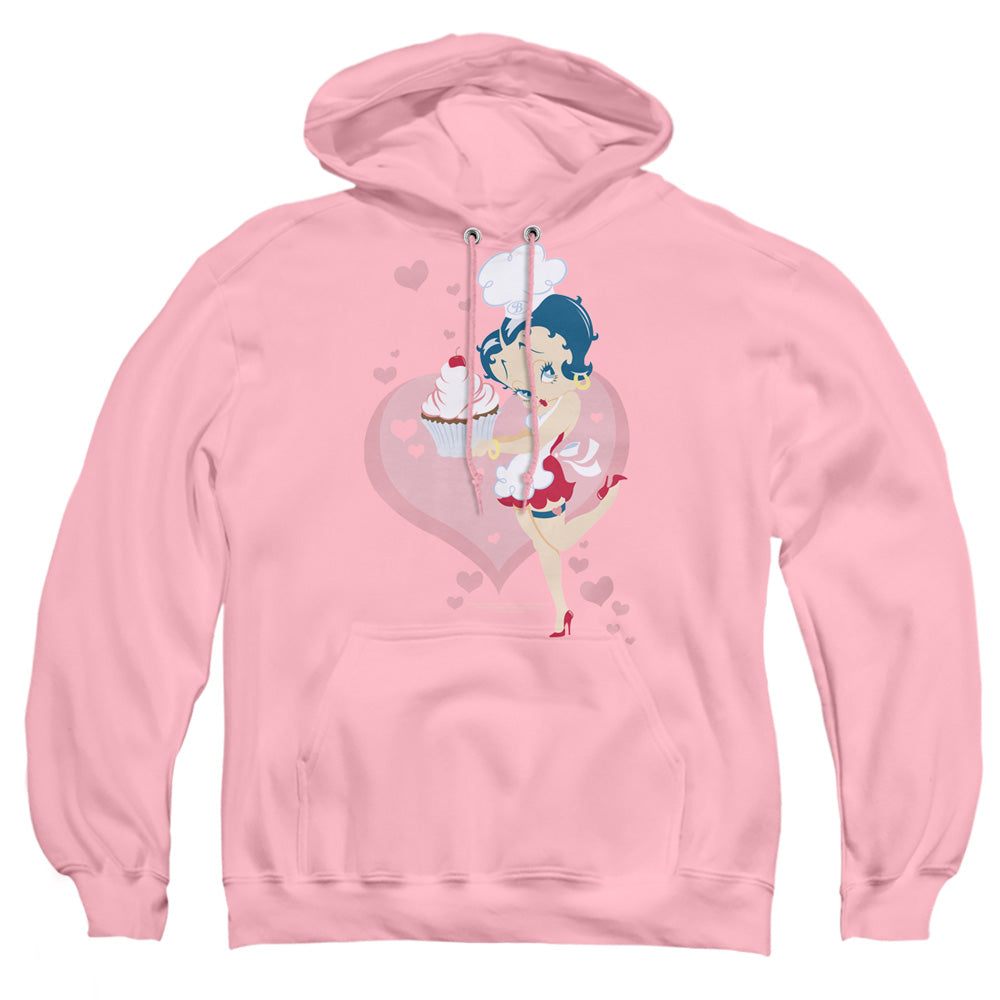 AN OFFCIALLY LICENSED BETTY BOOP CUPCAKE ADULT UNISEX PULLOVER HOODIE PINK
