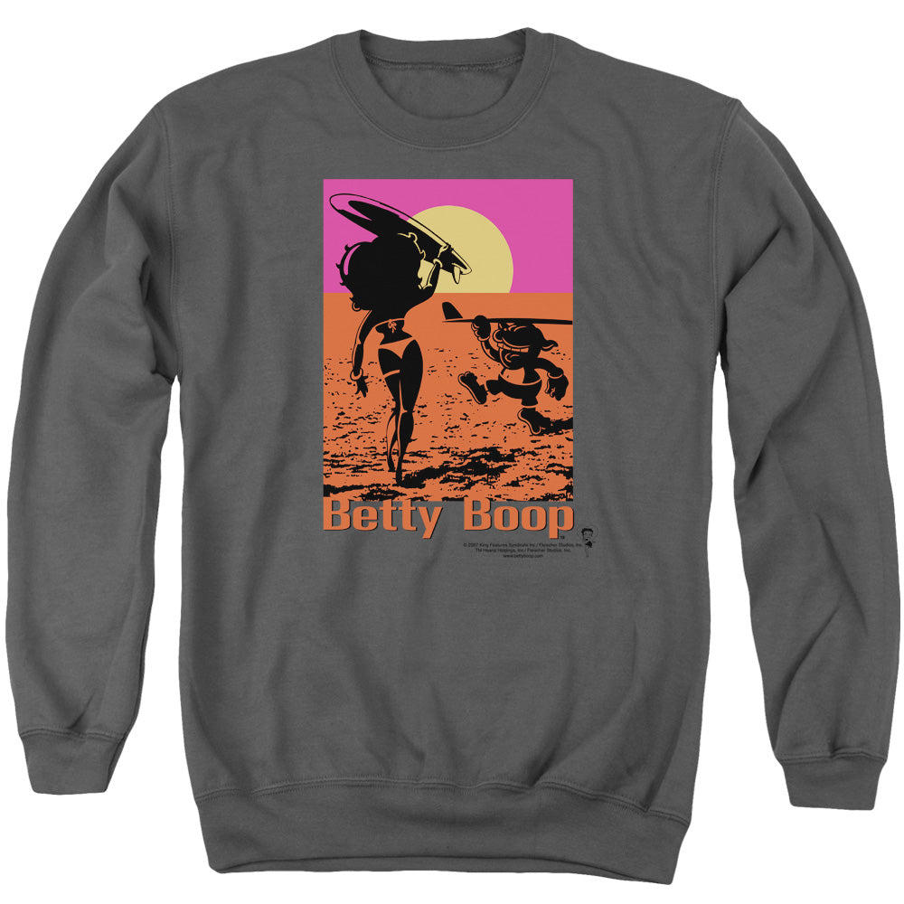 AN OFFCIALLY LICENSED BETTY BOOP SUMMER ADULT UNISEX CREWNECK SWEATSHIRT CHARCOAL