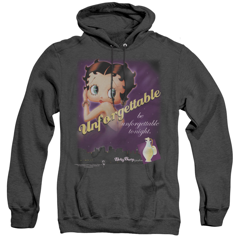 AN OFFCIALLY LICENSED BETTY BOOP UNFORGETTABLE ADULT UNISEX HEATHER PULLOVER HOODIE BLACK