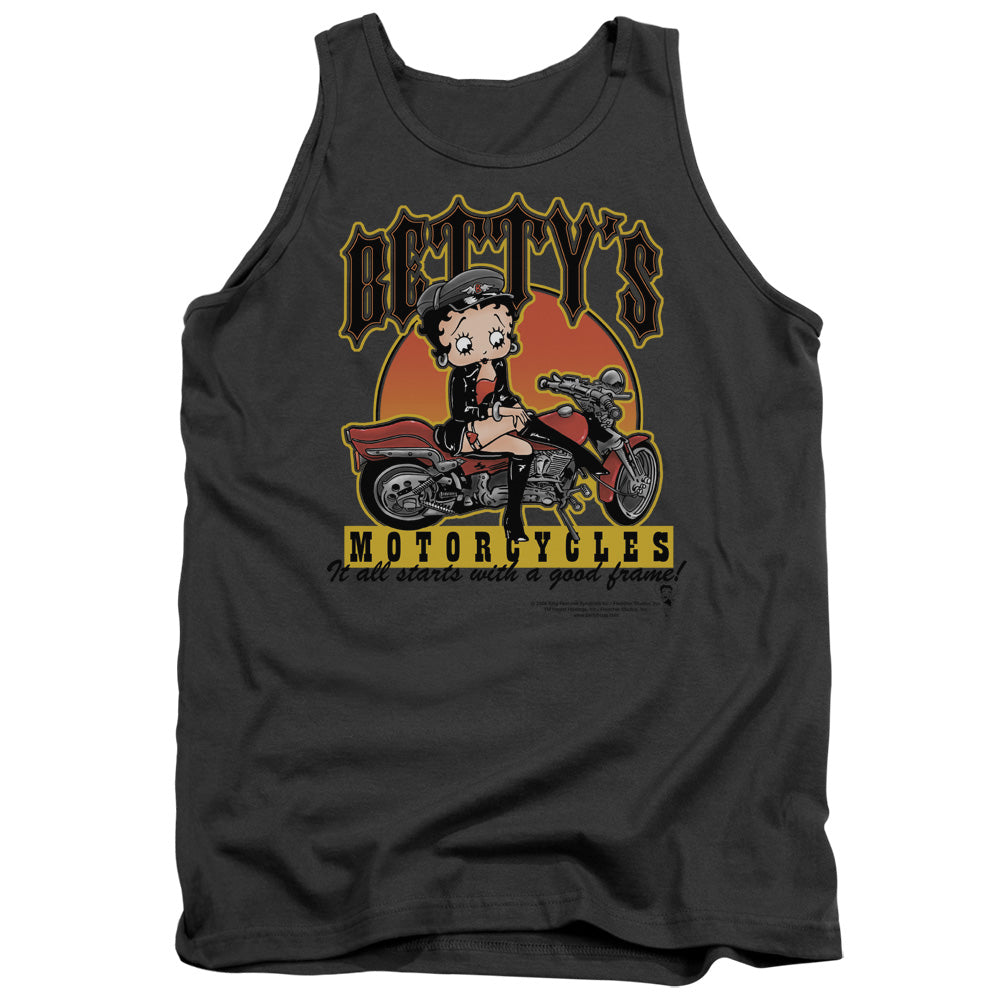 AN OFFCIALLY LICENSED BETTY BOOP BETTYS MOTORCYCLES ADULT UNISEX TANK TOP CHARCOAL