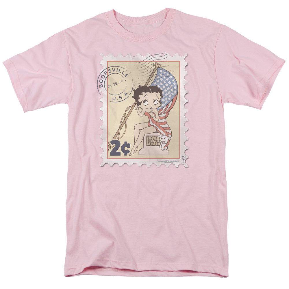 AN OFFCIALLY LICENSED BETTY BOOP VINTAGE STAMP MEN'S REGULAR FIT T-SHIRT PINK