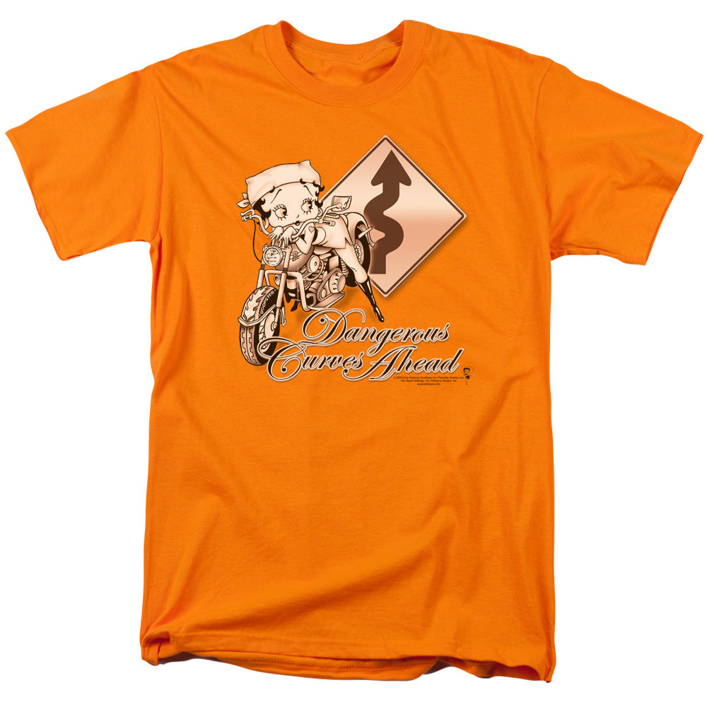 AN OFFCIALLY LICENSED BETTY BOOP DANGEROUS CURVES MEN'S REGULAR FIT T-SHIRT ORANGE