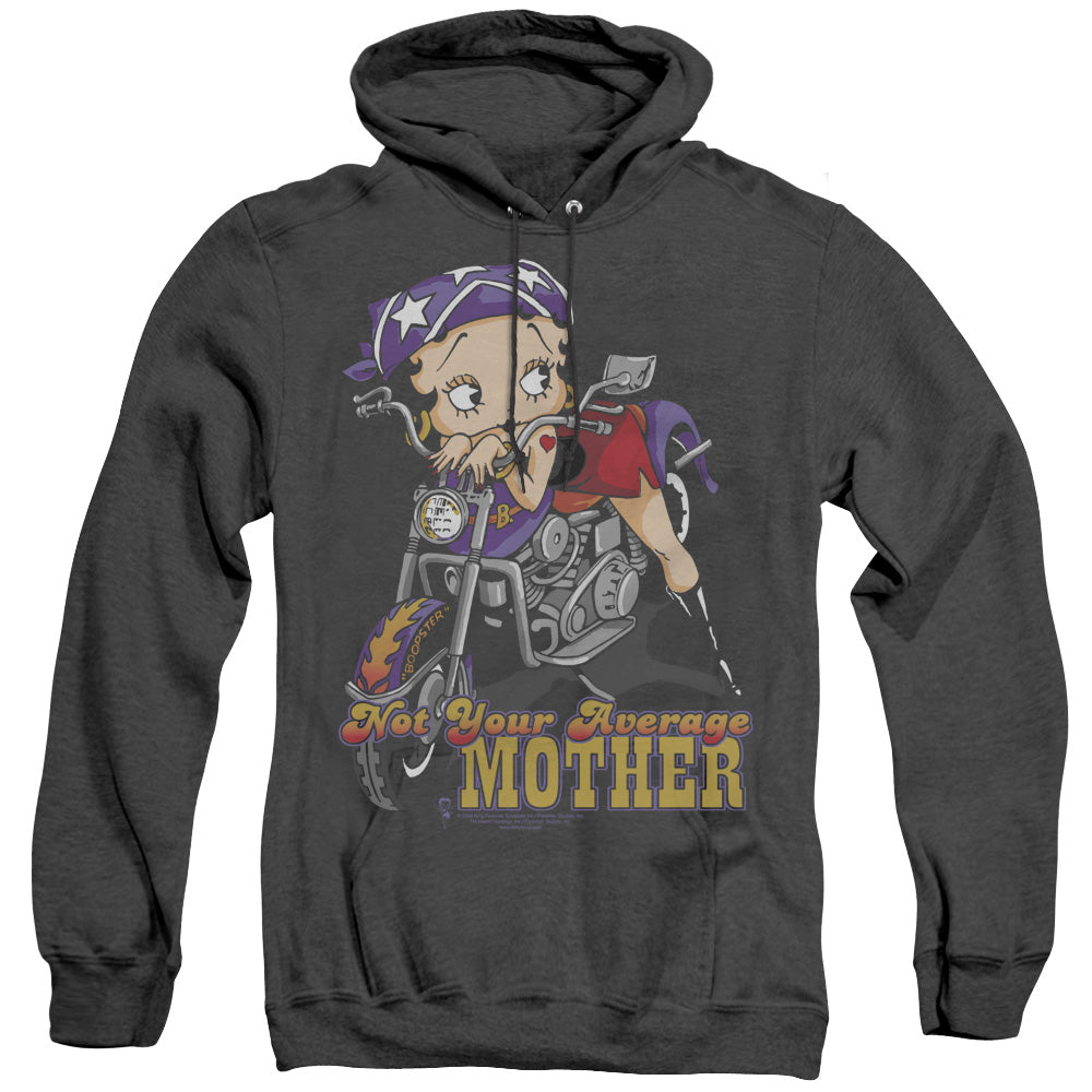 AN OFFCIALLY LICENSED BETTY BOOP NOT YOUR AVERAGE MOTHER ADULT UNISEX HEATHER PULLOVER HOODIE BLACK