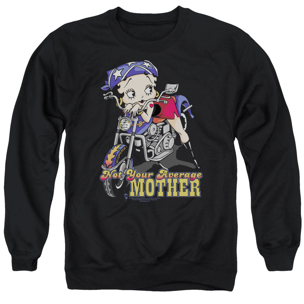 AN OFFCIALLY LICENSED BETTY BOOP NOT YOUR AVERAGE MOTHER ADULT UNISEX CREWNECK SWEATSHIRT BLACK