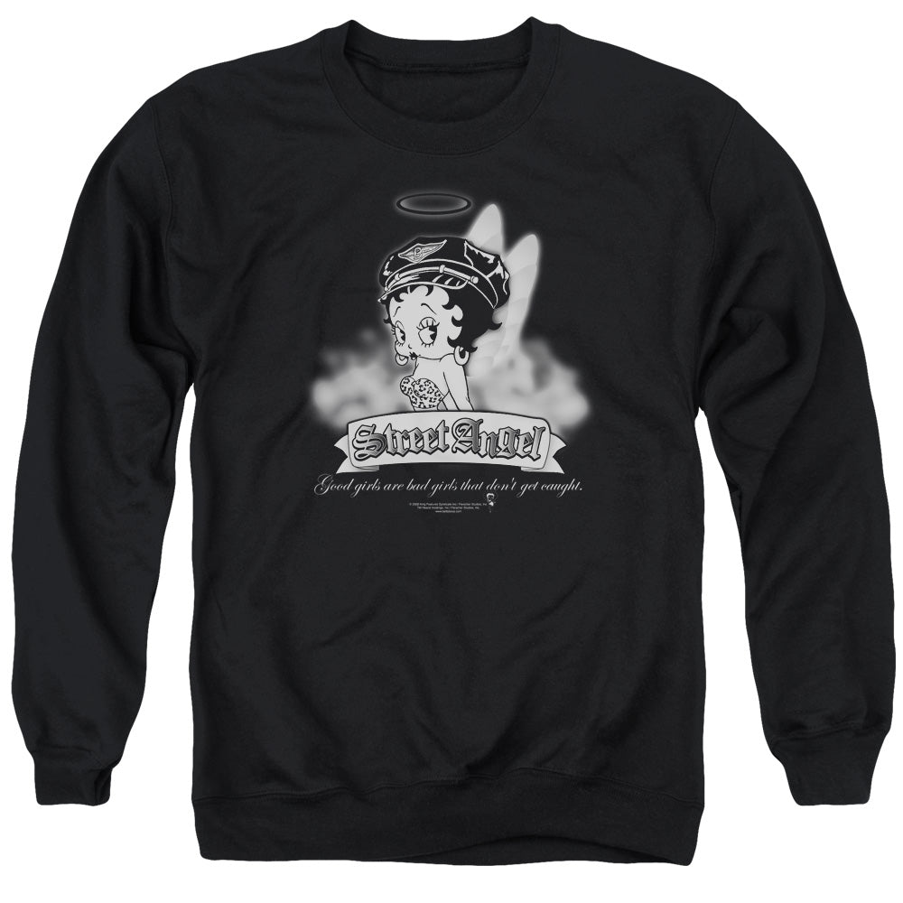 AN OFFCIALLY LICENSED BETTY BOOP STREET ANGEL ADULT UNISEX CREWNECK SWEATSHIRT BLACK