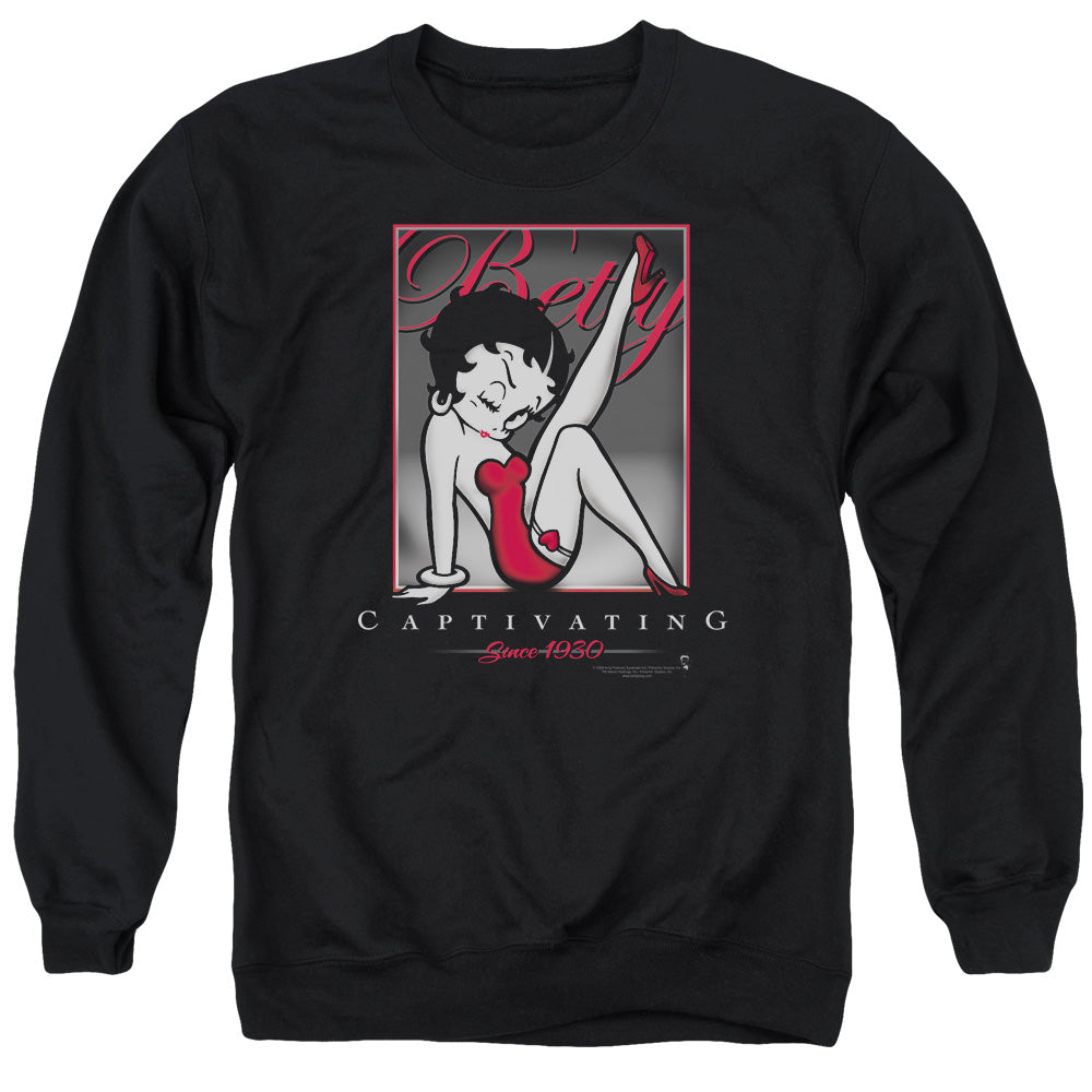 AN OFFCIALLY LICENSED BETTY BOOP CAPTIVATING ADULT UNISEX CREWNECK SWEATSHIRT BLACK