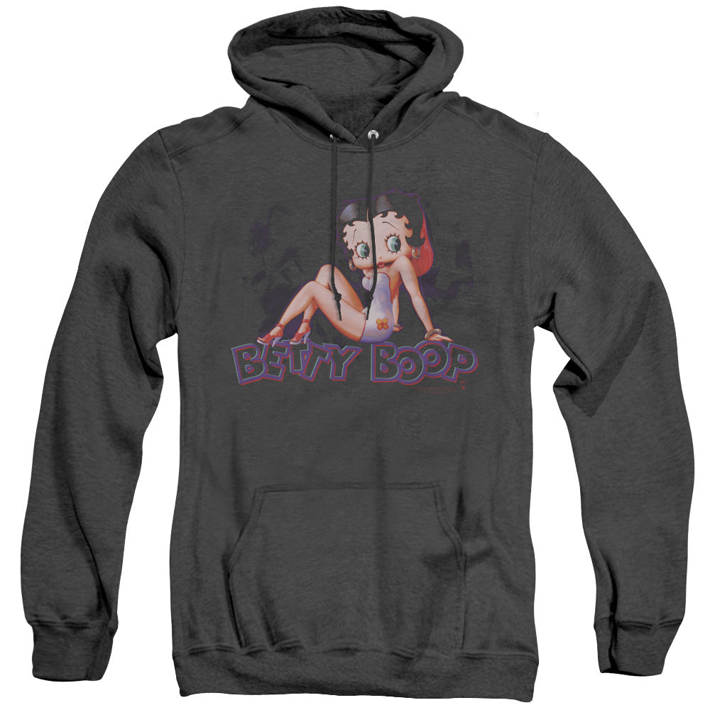AN OFFCIALLY LICENSED BETTY BOOP GLOWING ADULT UNISEX HEATHER PULLOVER HOODIE BLACK