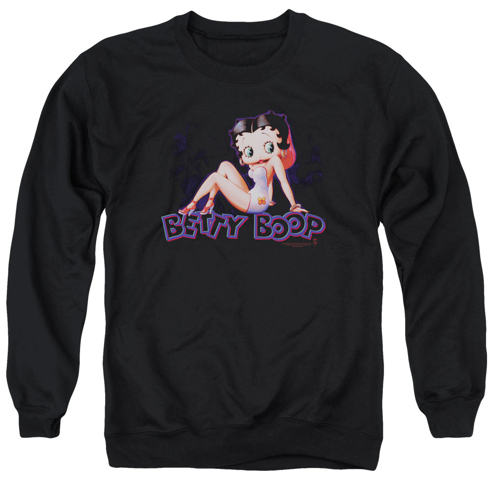 AN OFFCIALLY LICENSED BETTY BOOP GLOWING ADULT UNISEX CREWNECK SWEATSHIRT BLACK