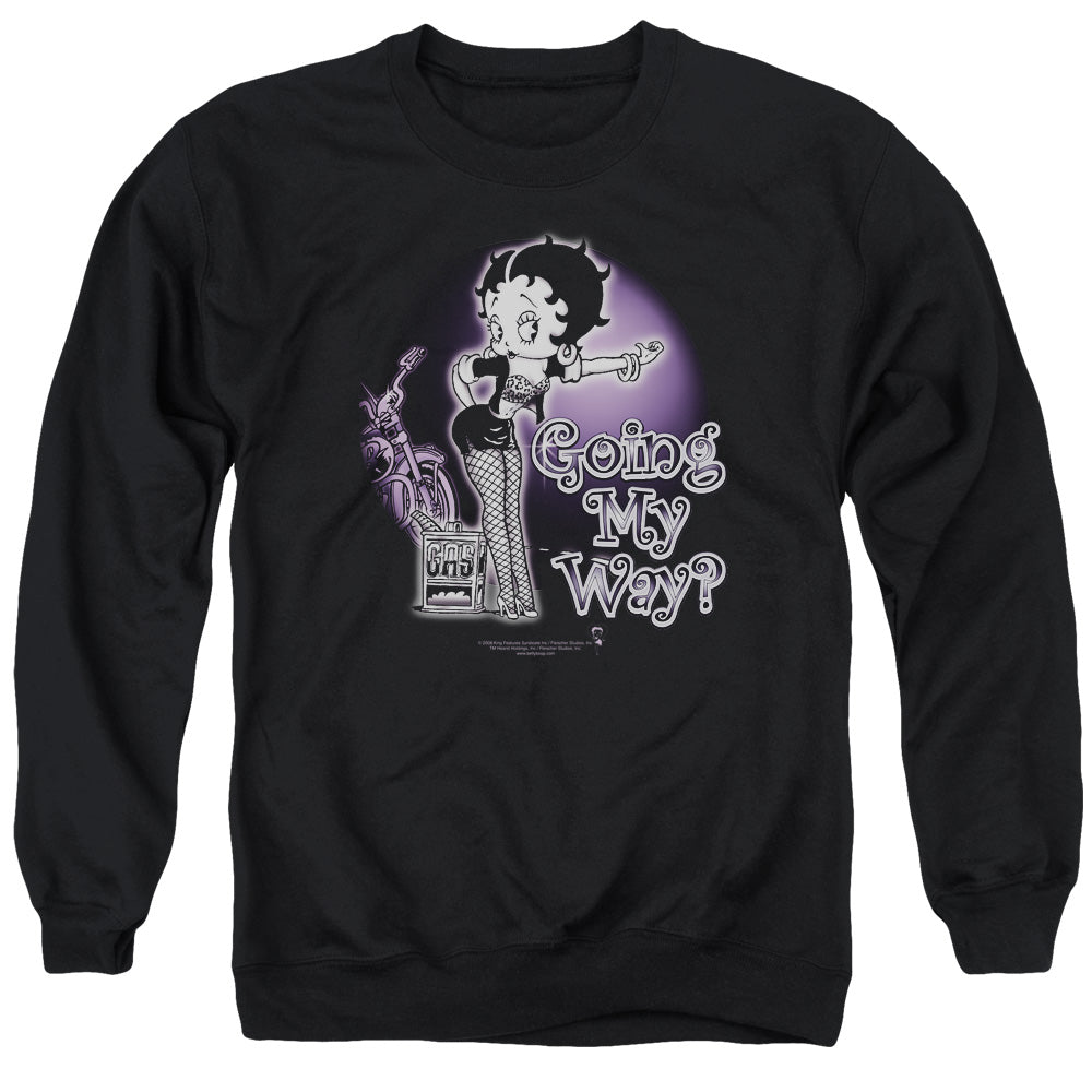 AN OFFCIALLY LICENSED BETTY BOOP MY WAY ADULT UNISEX CREWNECK SWEATSHIRT BLACK
