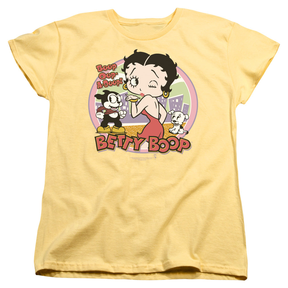 AN OFFCIALLY LICENSED BETTY BOOP KISS WOMEN'S REGULAR FIT T-SHIRT BANANA