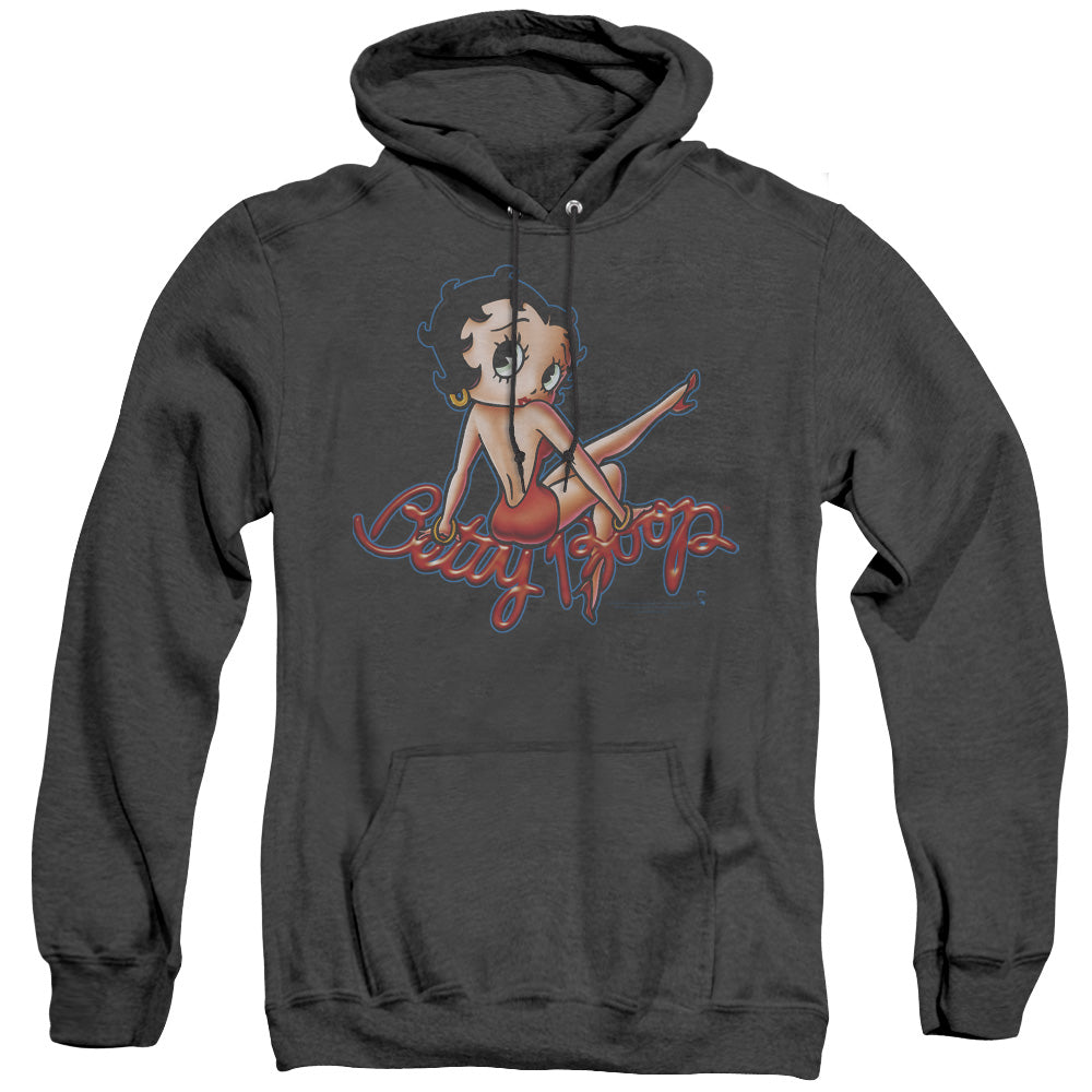 AN OFFCIALLY LICENSED BETTY BOOP BETTYS BACK ADULT UNISEX HEATHER PULLOVER HOODIE BLACK
