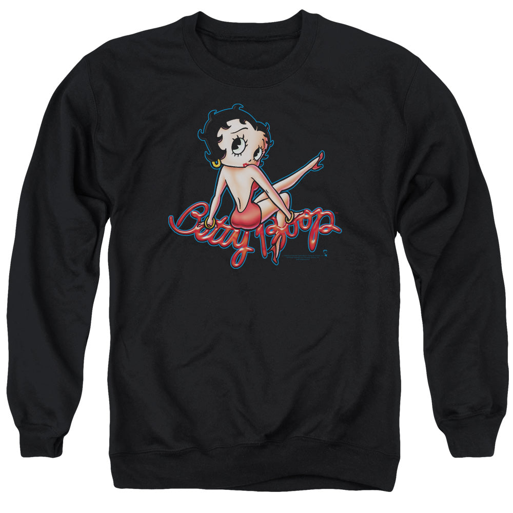 AN OFFCIALLY LICENSED BETTY BOOP BETTYS BACK ADULT UNISEX CREWNECK SWEATSHIRT BLACK