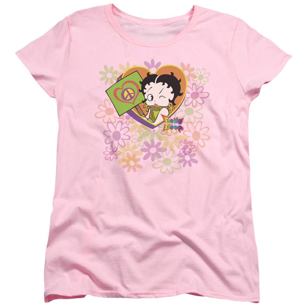 AN OFFCIALLY LICENSED BETTY BOOP PEACE LOVE AND BOOP WOMEN'S REGULAR FIT T-SHIRT PINK