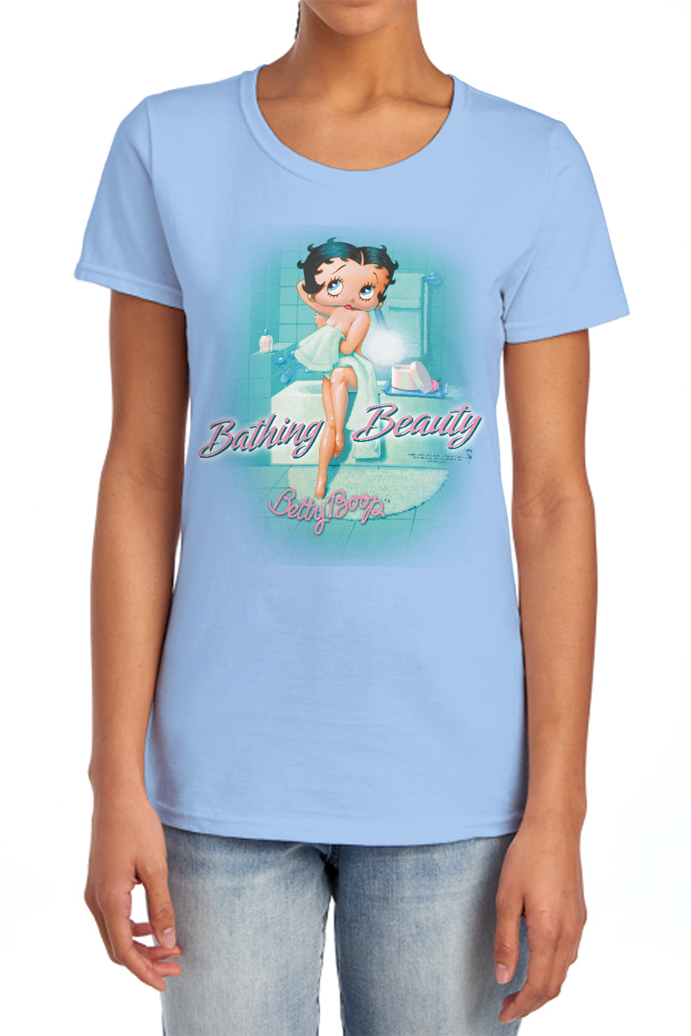 AN OFFCIALLY LICENSED BETTY BOOP BATHING BEAUTY WOMEN'S REGULAR FIT T-SHIRT LIGHT BLUE