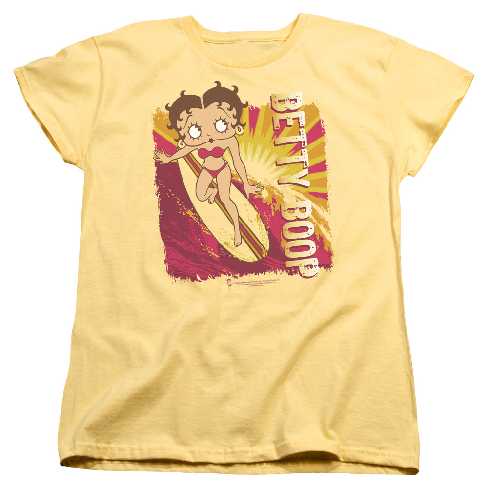 AN OFFCIALLY LICENSED BETTY BOOP SUNSET SURF WOMEN'S REGULAR FIT T-SHIRT BANANA