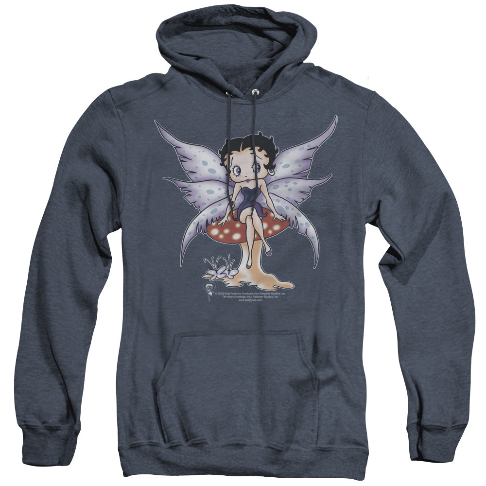 AN OFFCIALLY LICENSED BETTY BOOP MUSHROOM FAIRY ADULT UNISEX HEATHER PULLOVER HOODIE NAVY