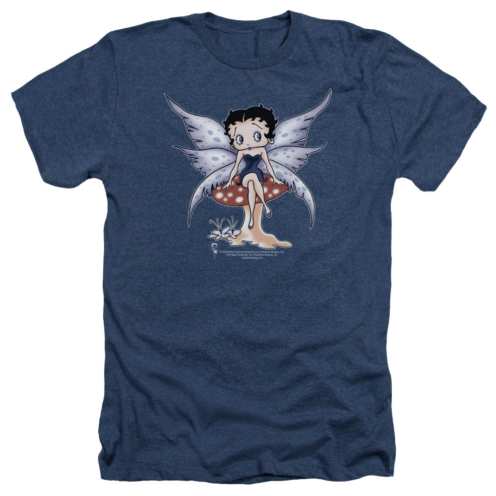 AN OFFCIALLY LICENSED BETTY BOOP MUSHROOM FAIRY MEN'S HEATHER T-SHIRT NAVY
