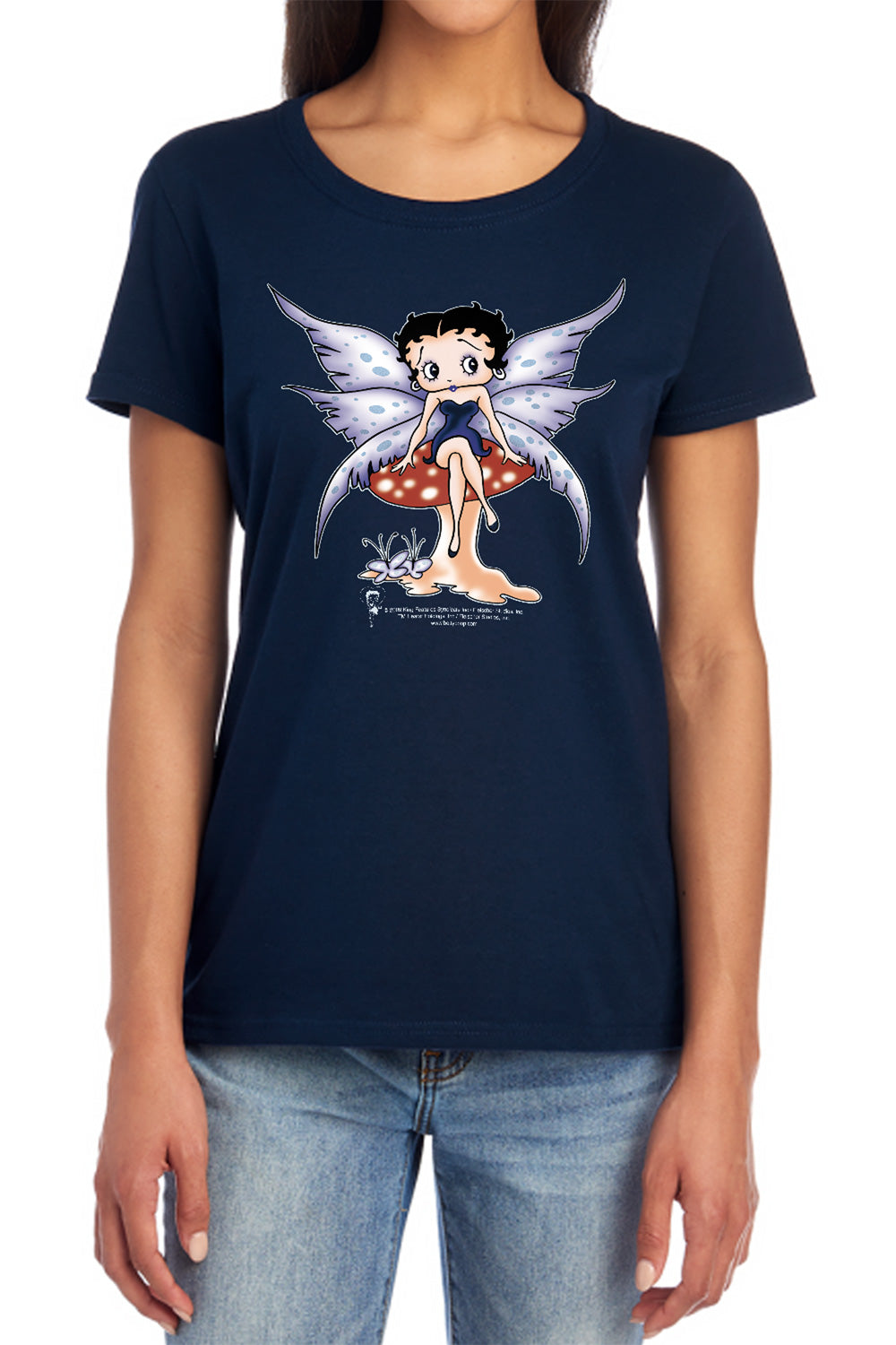 AN OFFCIALLY LICENSED BETTY BOOP MUSHROOM FAIRY WOMEN'S REGULAR FIT T-SHIRT NAVY