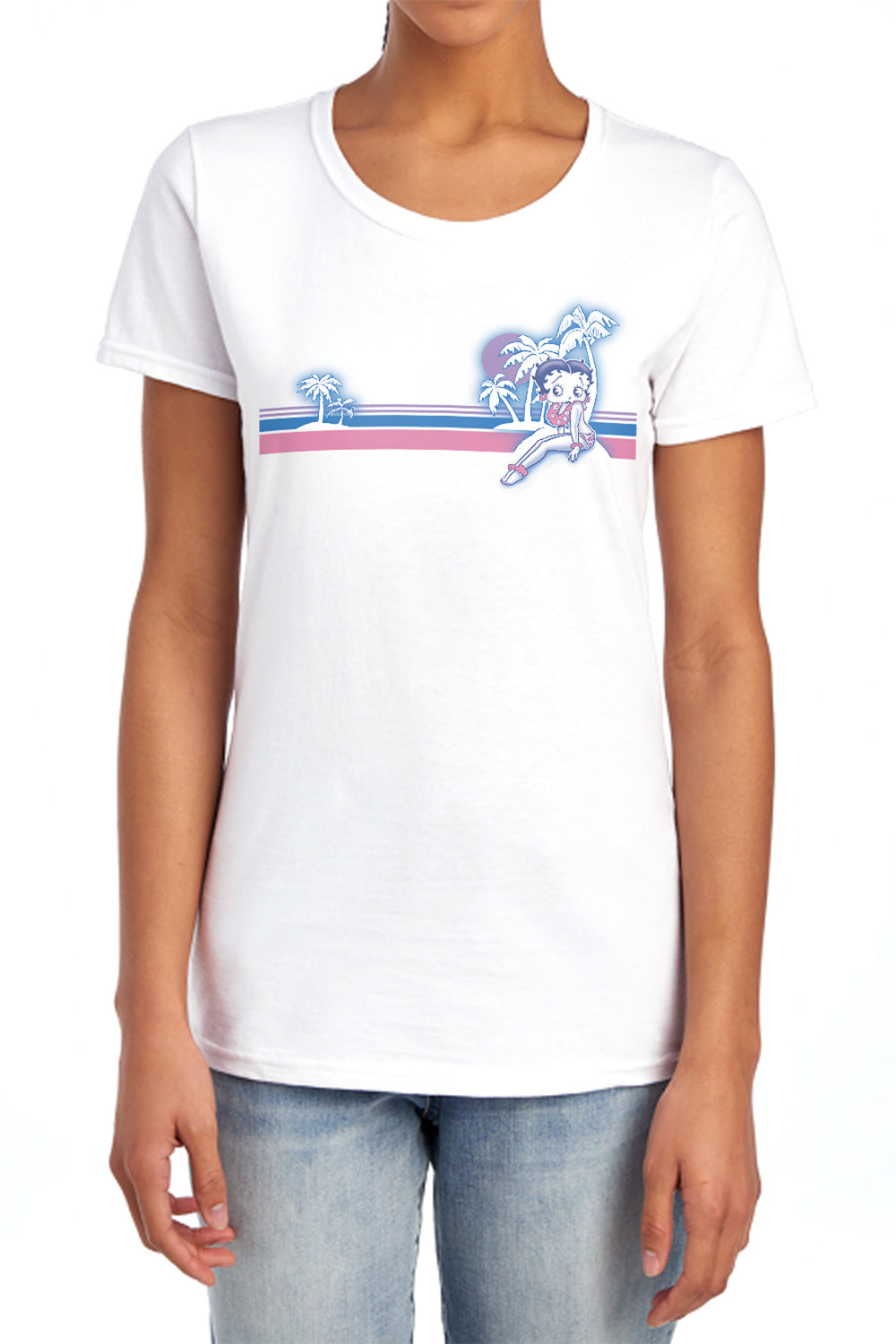 AN OFFCIALLY LICENSED BETTY BOOP RETO SURF BAND WOMEN'S REGULAR FIT T-SHIRT WHITE