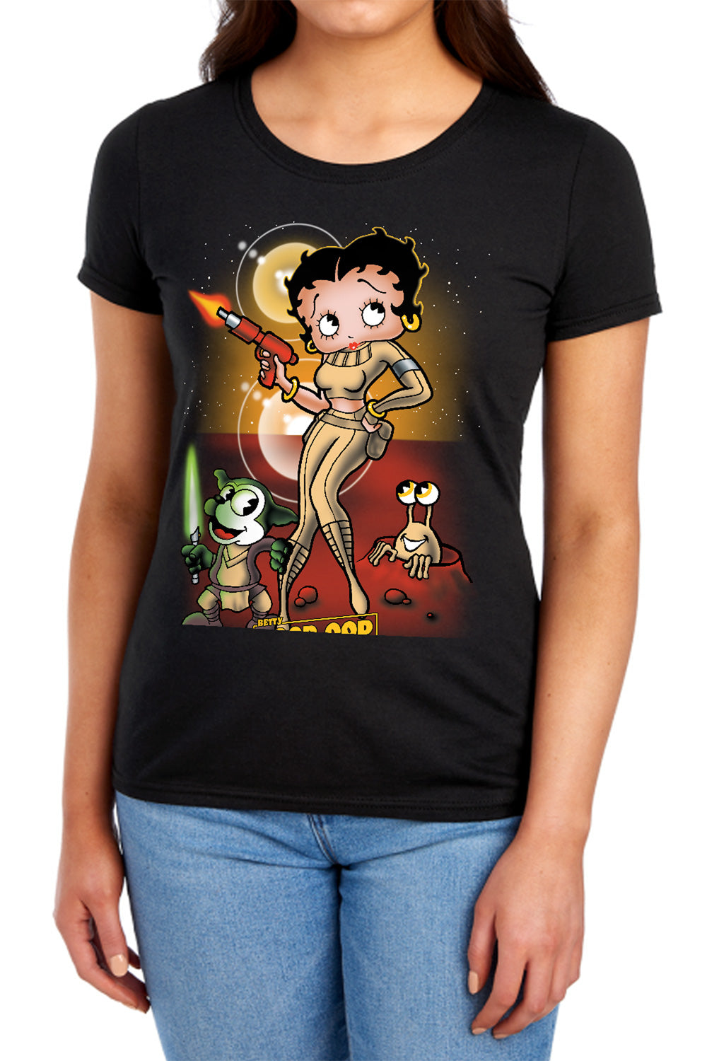 AN OFFCIALLY LICENSED BETTY BOOP STAR PRINCESS WOMEN'S REGULAR FIT T-SHIRT BLACK