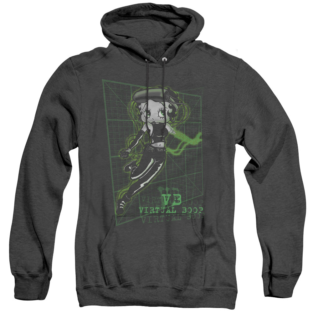AN OFFCIALLY LICENSED BETTY BOOP VIRTUAL BOOP ADULT UNISEX HEATHER PULLOVER HOODIE BLACK