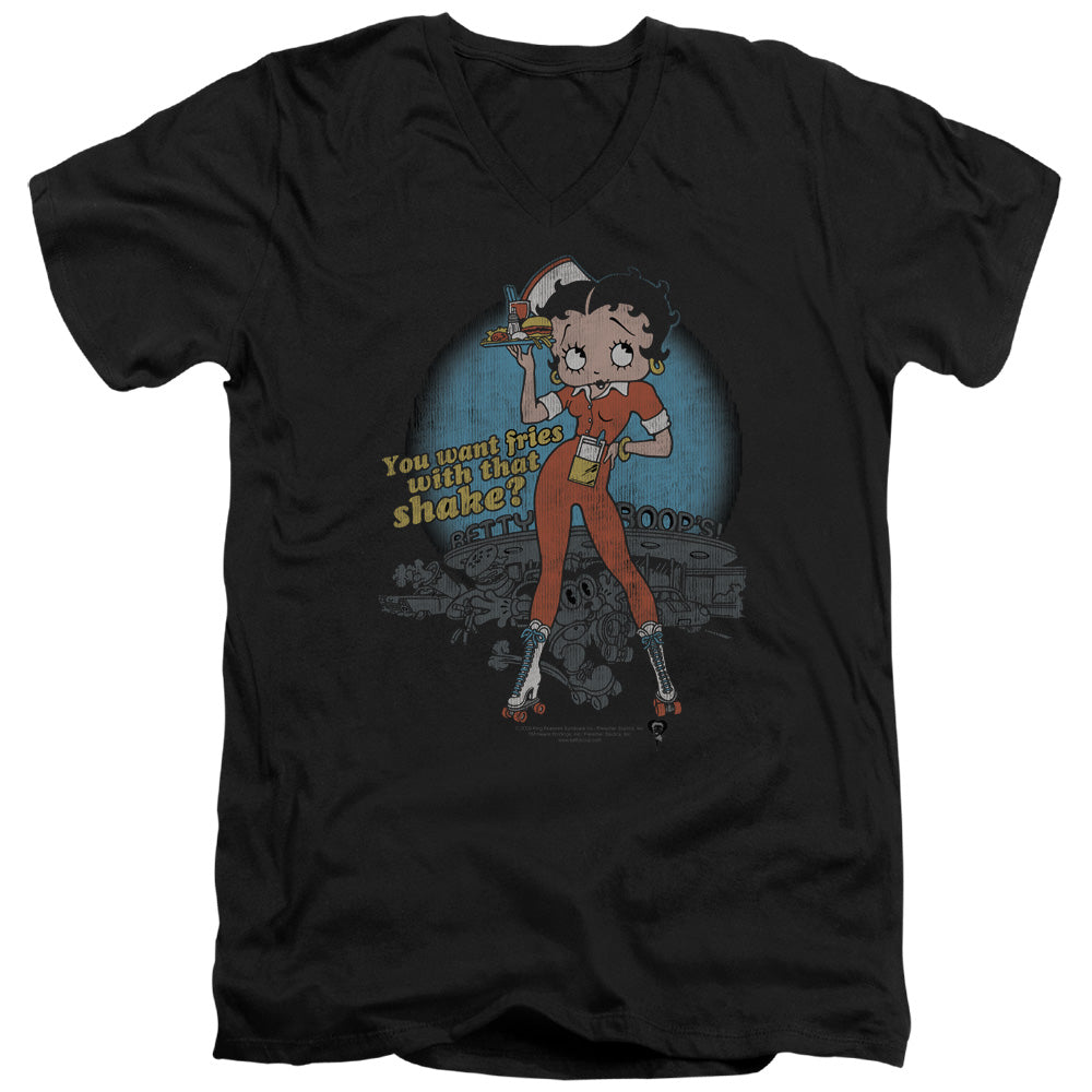 AN OFFCIALLY LICENSED BETTY BOOP FRIES WITH THAT MEN'S V-NECK T-SHIRT BLACK