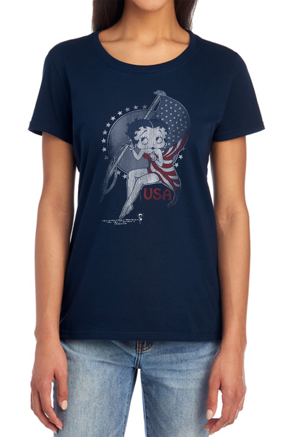 AN OFFCIALLY LICENSED BETTY BOOP PROUD BETTY WOMEN'S REGULAR FIT T-SHIRT NAVY