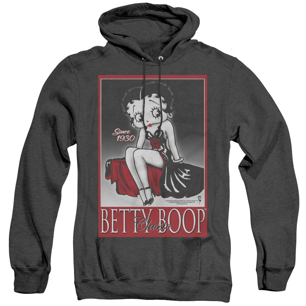 AN OFFCIALLY LICENSED BETTY BOOP CLASSIC ADULT UNISEX HEATHER PULLOVER HOODIE BLACK