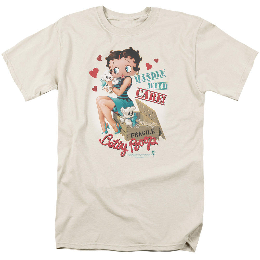AN OFFCIALLY LICENSED BETTY BOOP HANDLE WITH CARE MEN'S REGULAR FIT T-SHIRT CREAM