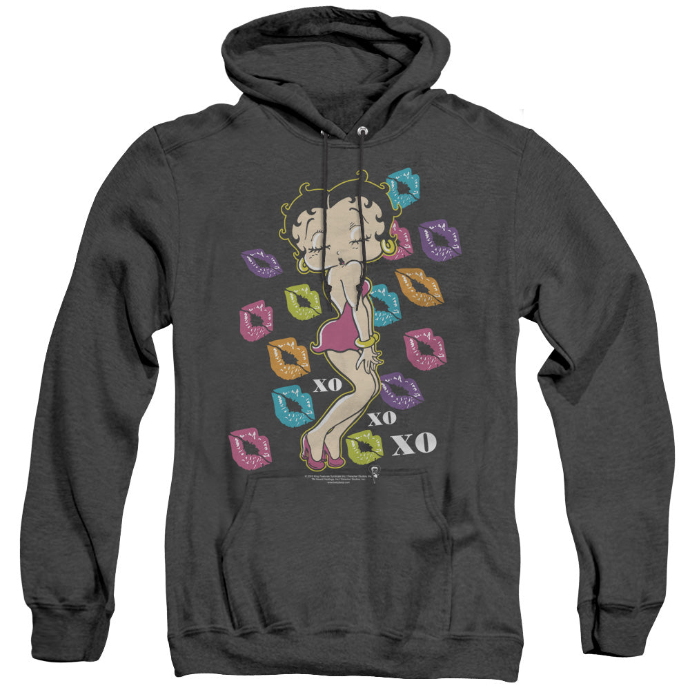 AN OFFCIALLY LICENSED BETTY BOOP TRIPPLE XO ADULT UNISEX HEATHER PULLOVER HOODIE BLACK