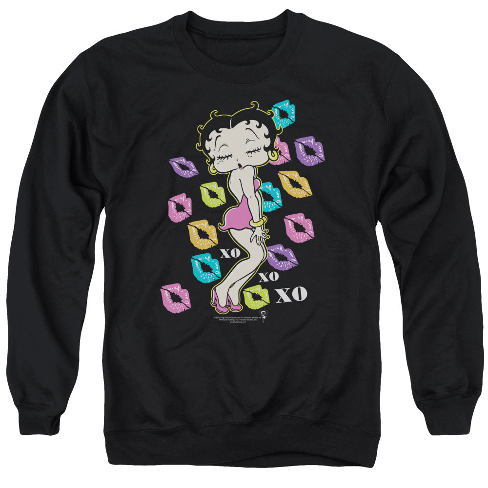 AN OFFCIALLY LICENSED BETTY BOOP TRIPPLE XO ADULT UNISEX CREWNECK SWEATSHIRT BLACK