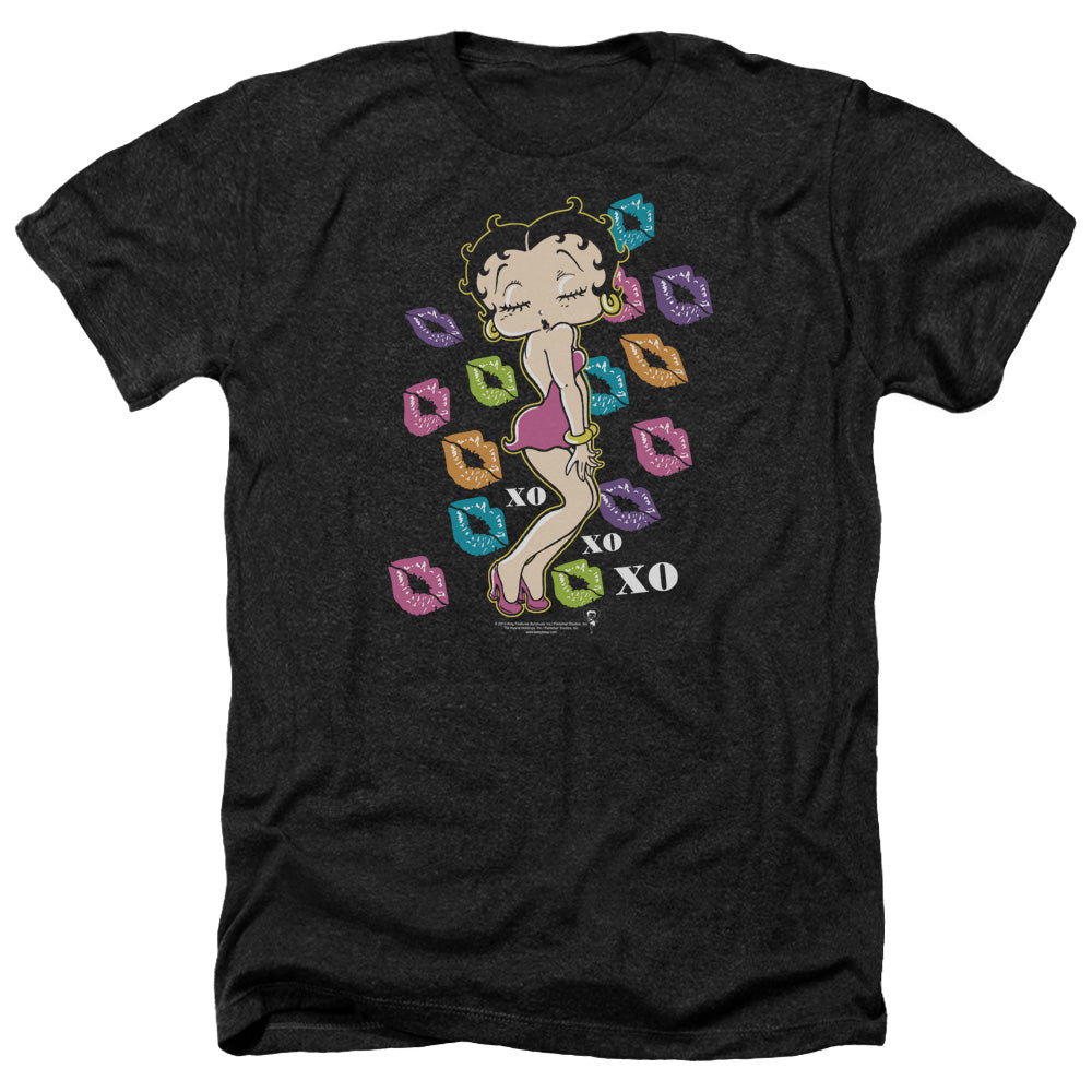 AN OFFCIALLY LICENSED BETTY BOOP TRIPPLE XO MEN'S HEATHER T-SHIRT CHARCOAL