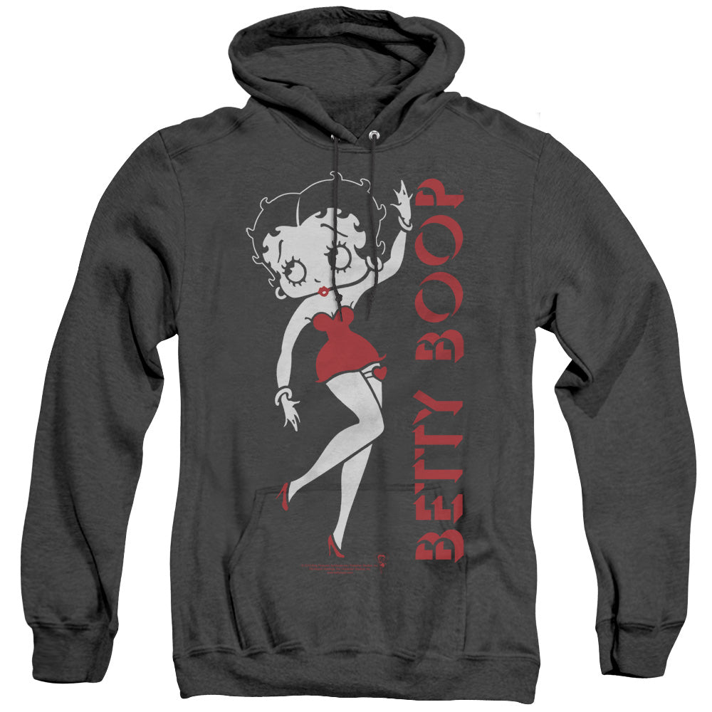AN OFFCIALLY LICENSED BETTY BOOP CLASSIC ADULT UNISEX HEATHER PULLOVER HOODIE BLACK