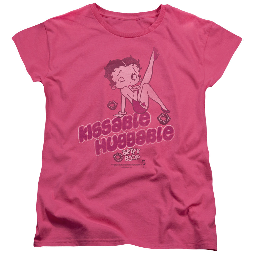 AN OFFCIALLY LICENSED BETTY BOOP KISSABLE HUGGABLE WOMEN'S REGULAR FIT T-SHIRT HOT PINK