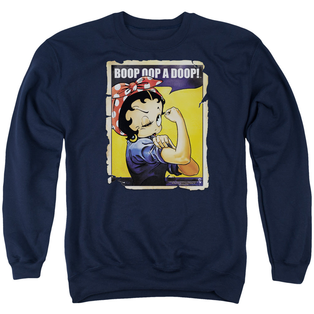 AN OFFCIALLY LICENSED BETTY BOOP POWER ADULT UNISEX CREWNECK SWEATSHIRT NAVY