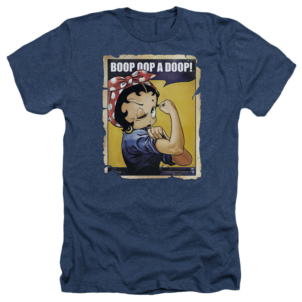 AN OFFCIALLY LICENSED BETTY BOOP POWER MEN'S HEATHER T-SHIRT NAVY