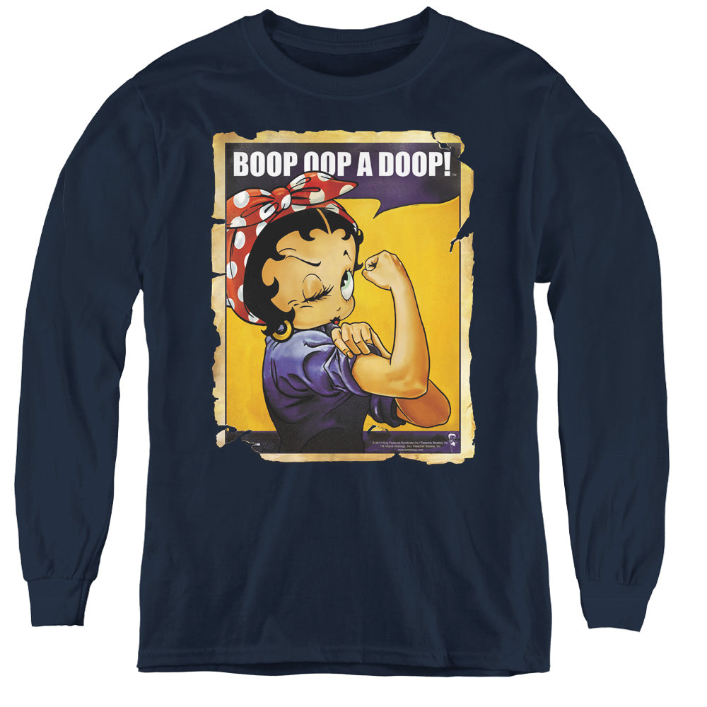 AN OFFCIALLY LICENSED BETTY BOOP POWER YOUTH LONG SLEEVE T-SHIRT NAVY