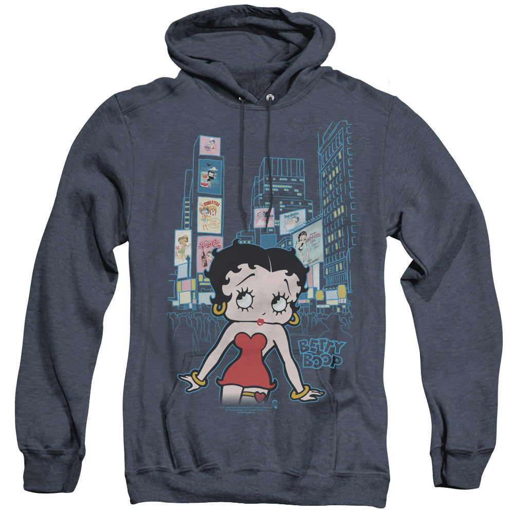 AN OFFCIALLY LICENSED BETTY BOOP SQUARE ADULT UNISEX HEATHER PULLOVER HOODIE NAVY